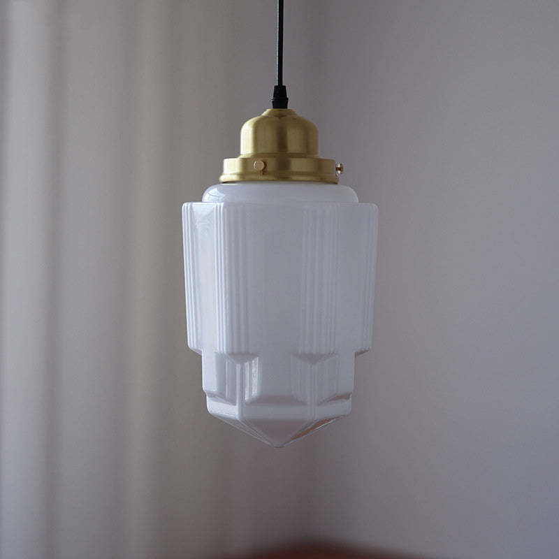 Vintage Cylinder Pagoda Brass Glass Pendant Light