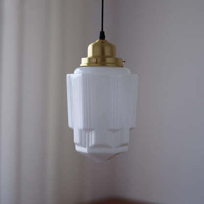 Vintage Cylinder Pagoda Brass Glass Pendant Light