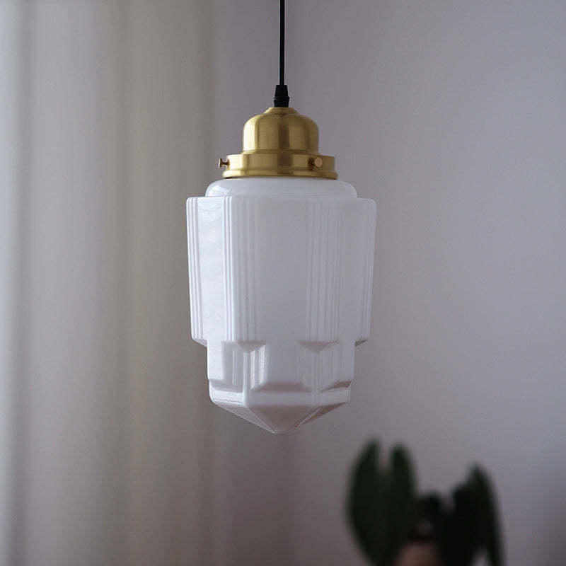 Vintage Cylinder Pagoda Brass Glass Pendant Light — 110V-120V For US/CA
