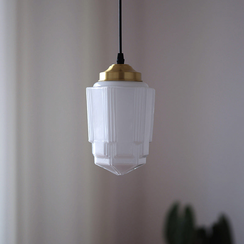 Vintage Cylinder Pagoda Brass Glass Pendant Light