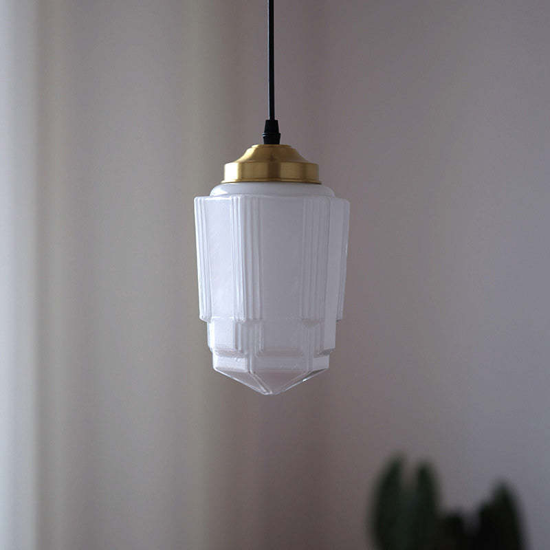 Vintage Cylinder Pagoda Brass Glass Pendant Light