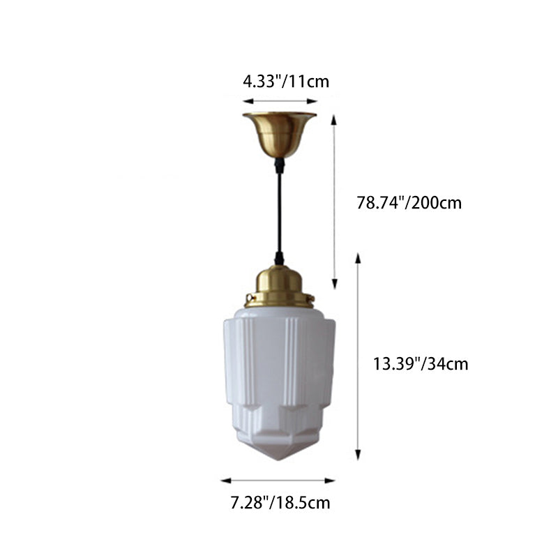 Vintage Cylinder Pagoda Brass Glass Pendant Light — 220V-240V For UK/AU