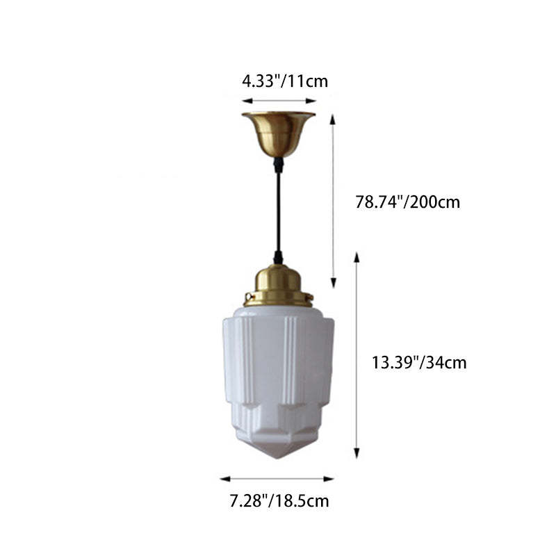Vintage Cylinder Pagoda Brass Glass Pendant Light — 220V-240V For UK/AU