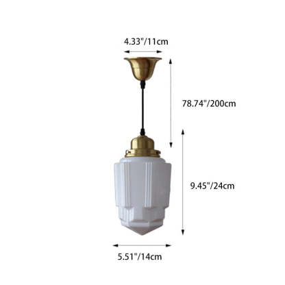 Vintage Cylinder Pagoda Brass Glass Pendant Light