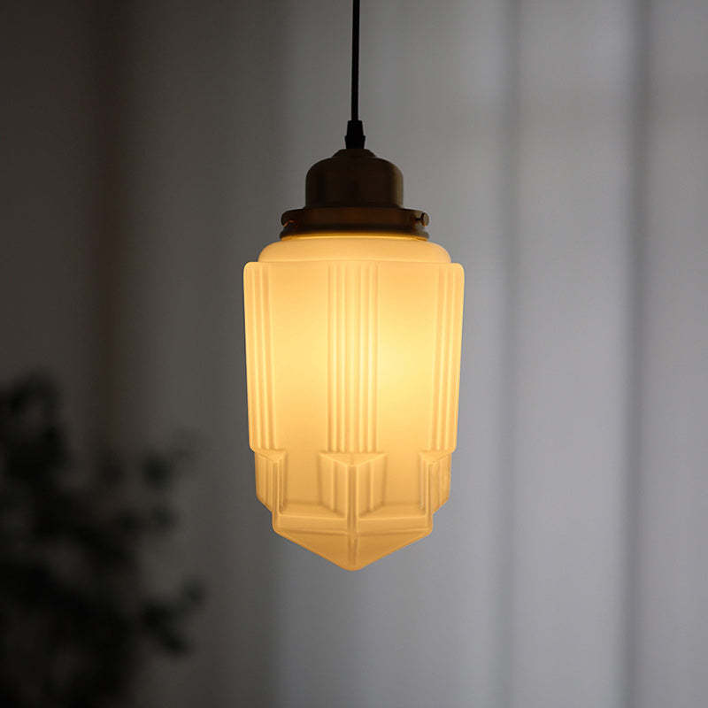 Vintage Cylinder Pagoda Brass Glass Pendant Light — 220V-240V For UK/AU