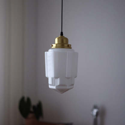 Vintage Cylinder Pagoda Brass Glass Pendant Light