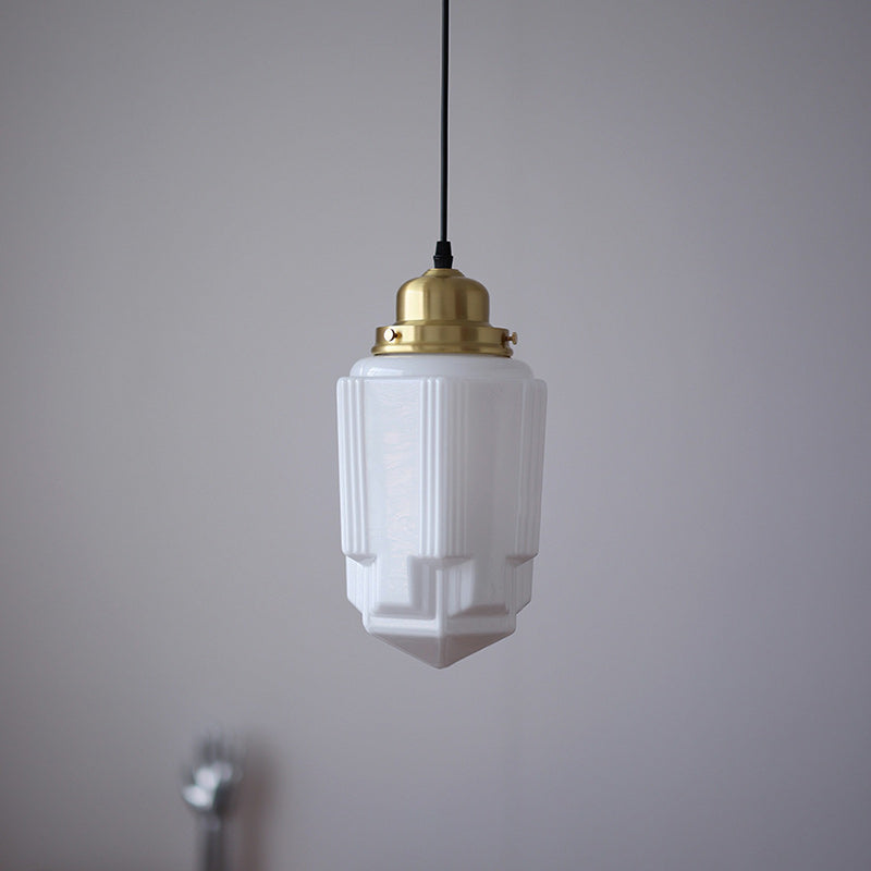 Vintage Cylinder Pagoda Brass Glass Pendant Light