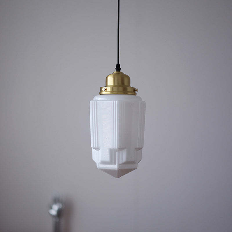 Vintage Cylinder Pagoda Brass Glass Pendant Light