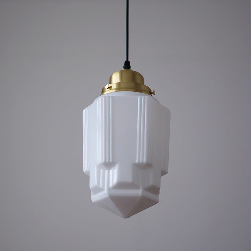 Vintage Cylinder Pagoda Brass Glass Pendant Light