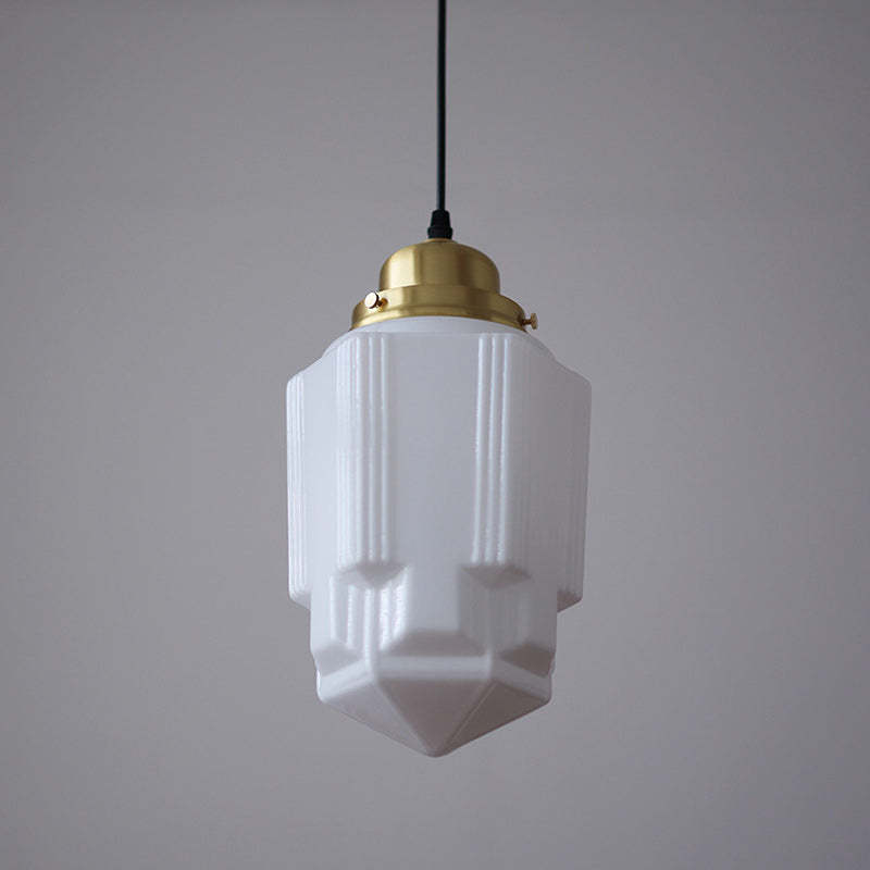 Vintage Cylinder Pagoda Brass Glass Pendant Light