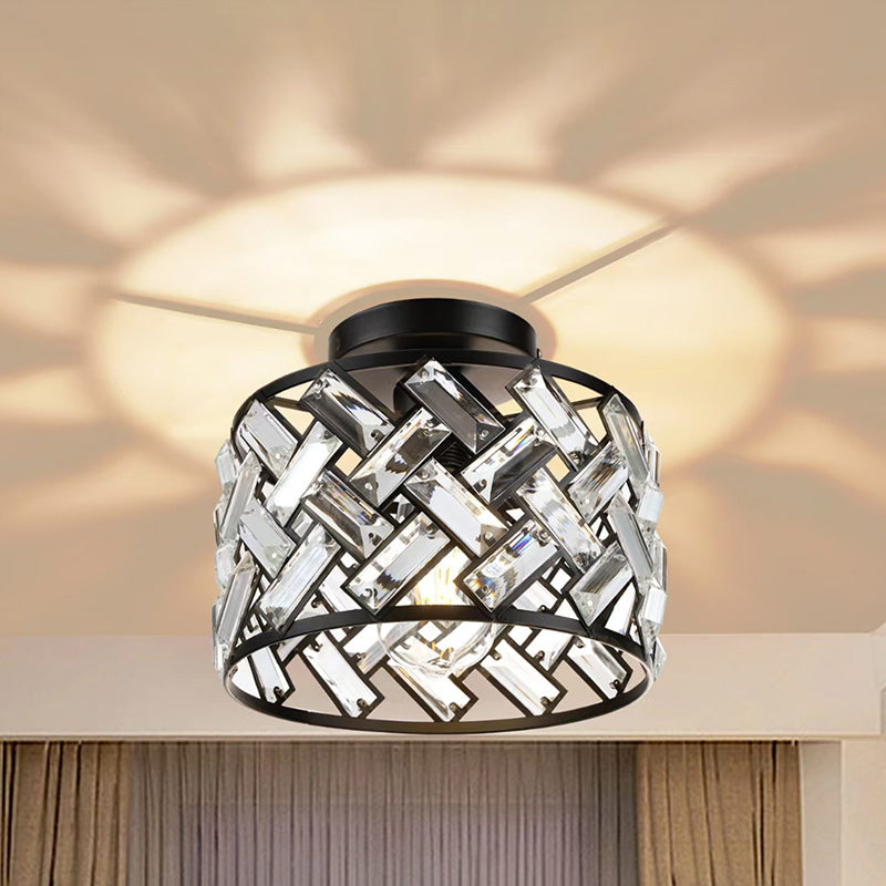 Minimalist Aluminum Crystal 1-Light Semi-Flush Ceiling Light