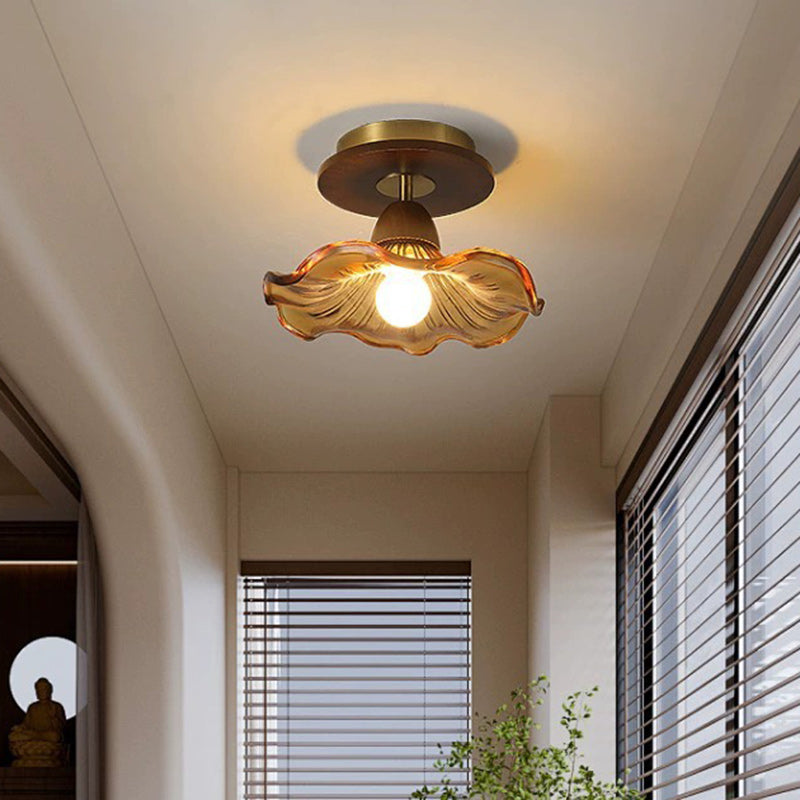 Mid-Century Rubber Wood Lace 1-Light Ceiling Light