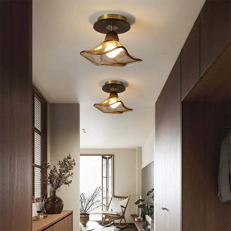 Mid-Century Rubber Wood Lace 1-Light Ceiling Light