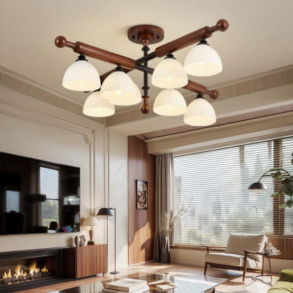 French Wood Branch Bowl 4/6/8-Light Ceiling Light