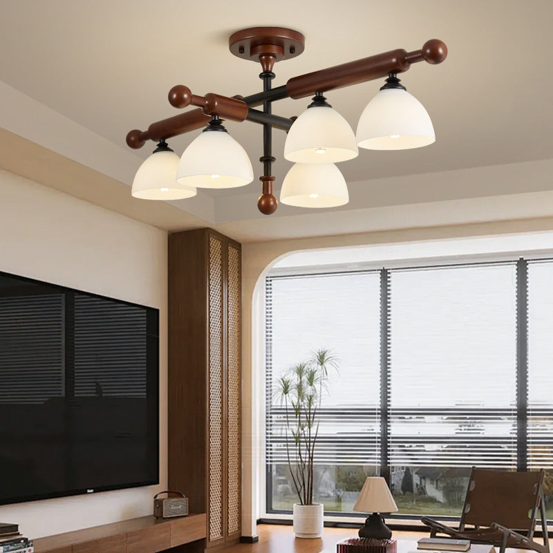 French Wood Branch Bowl 4/6/8-Light Ceiling Light