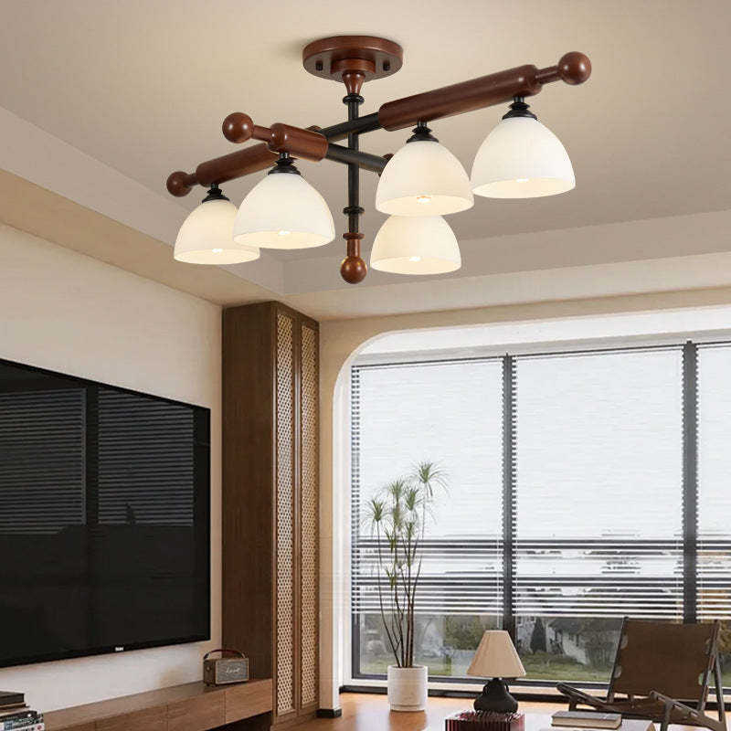 French Wood Branch Bowl 4/6/8-Light Ceiling Light