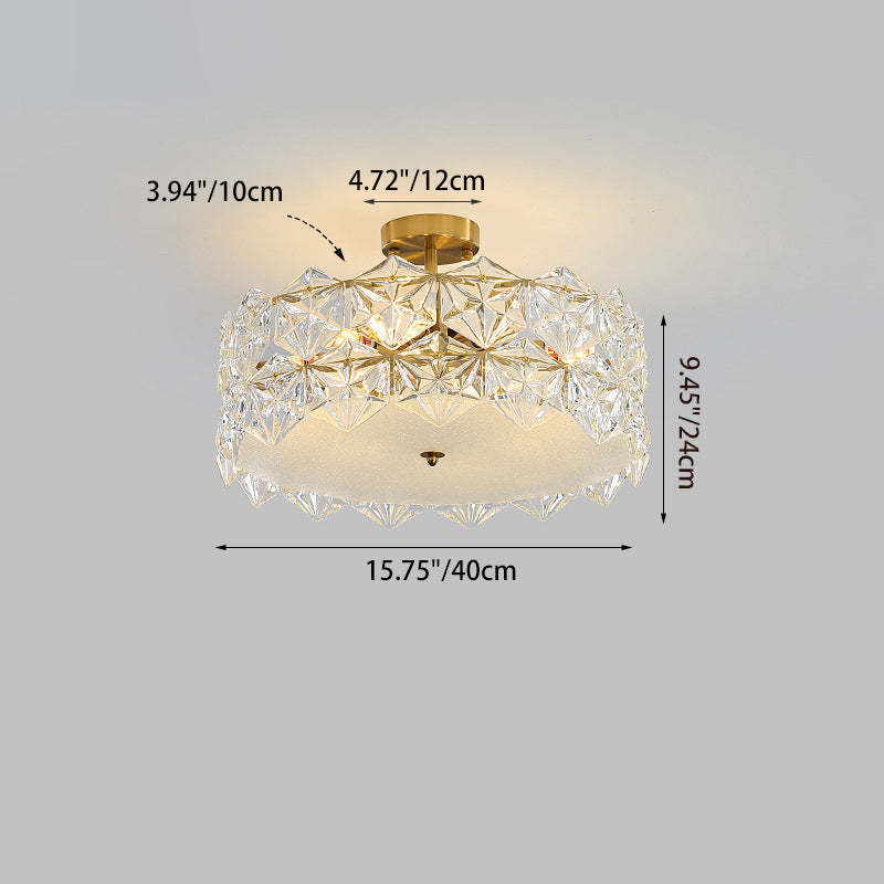 French Iron Glass Round Semi-Flush Ceiling Light - 5L