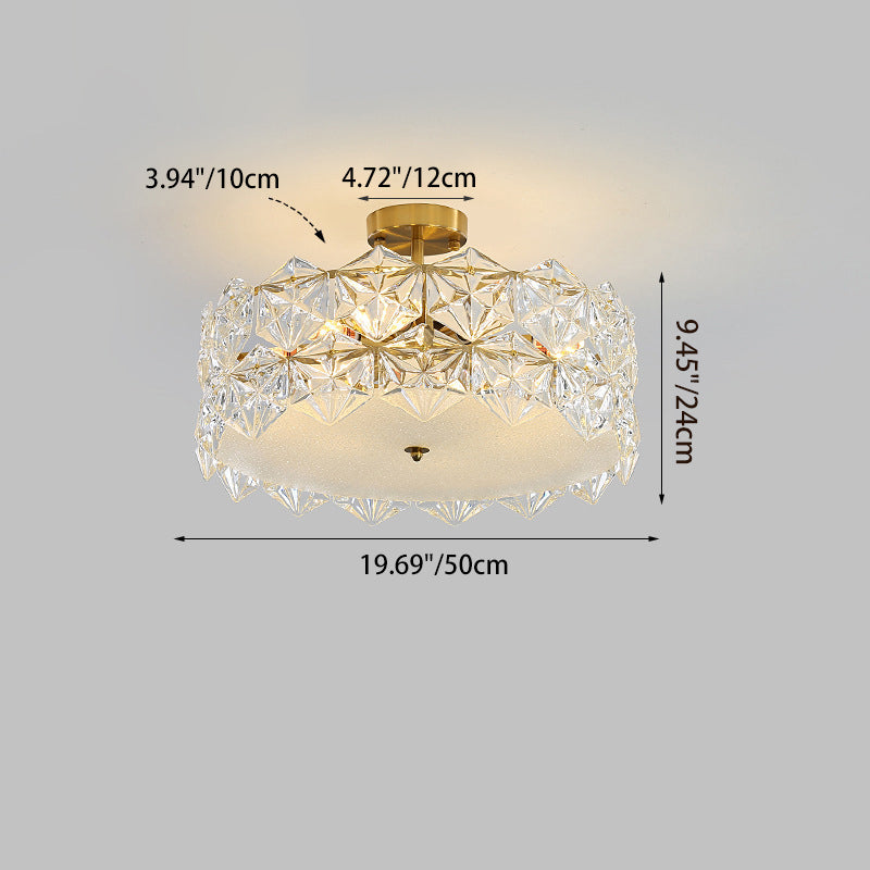 French Iron Glass Round Semi-Flush Ceiling Light - 5L