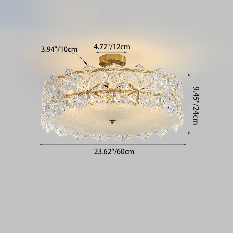 French Iron Glass Round Semi-Flush Ceiling Light - 5L