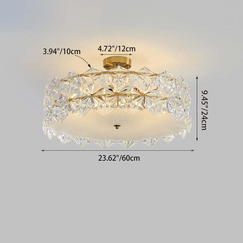 French Iron Glass Round Semi-Flush Ceiling Light - 5L