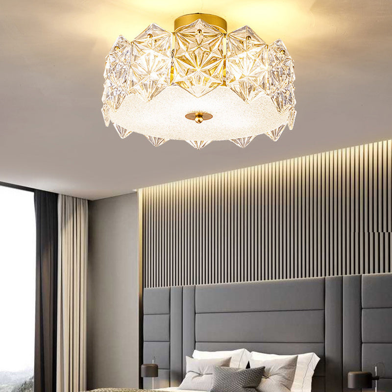 French Iron Glass Round Semi-Flush Ceiling Light - 5L