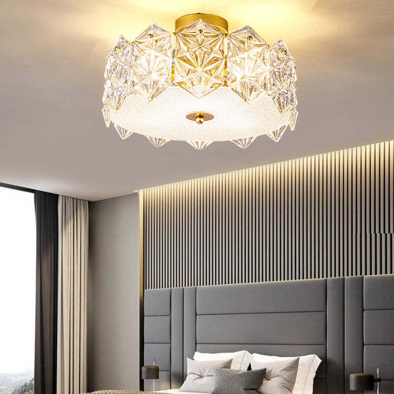 French Iron Glass Round Semi-Flush Ceiling Light - 5L