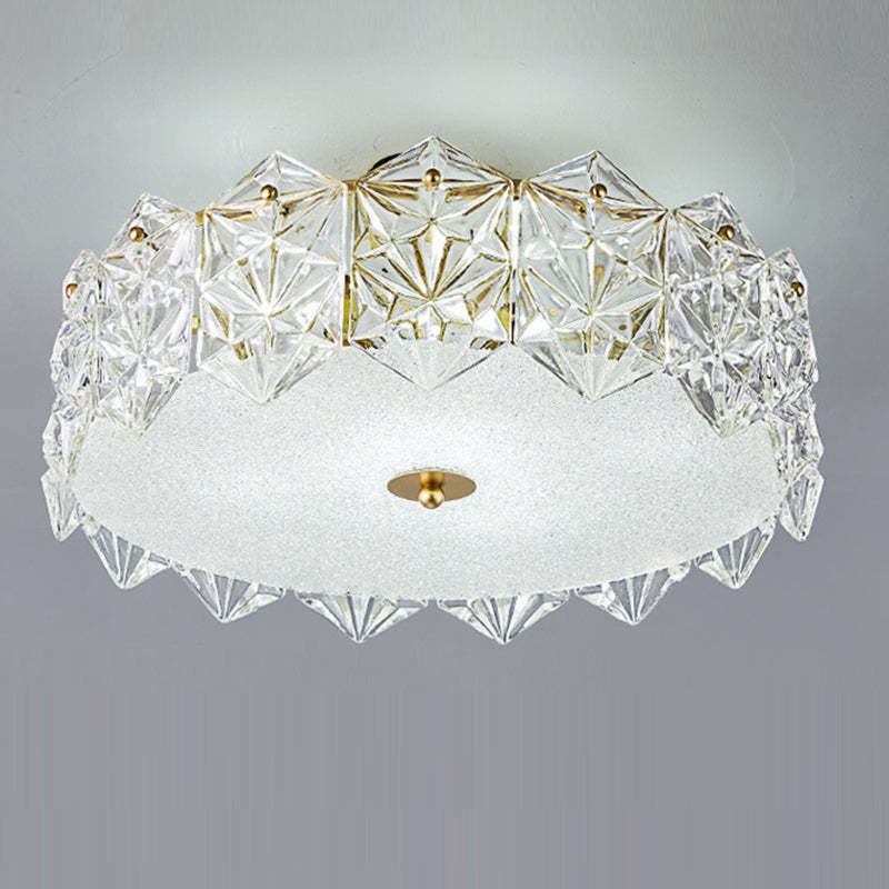 French Iron Glass Round Semi-Flush Ceiling Light - 5L