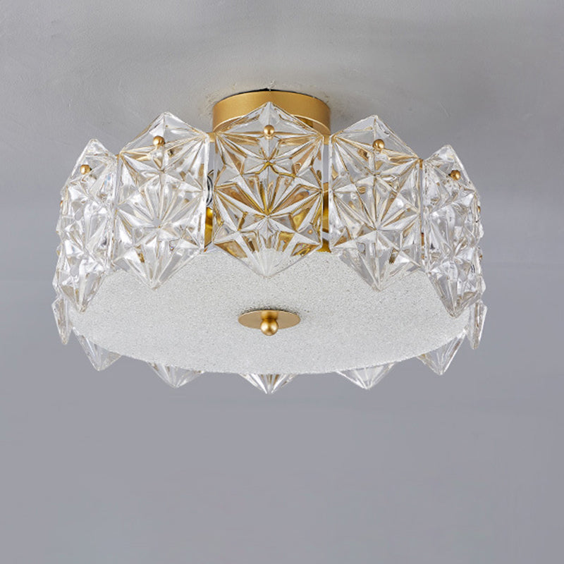 French Iron Glass Round Semi-Flush Ceiling Light - 5L