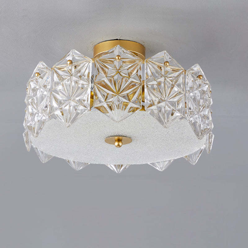 French Iron Glass Round Semi-Flush Ceiling Light - 5L