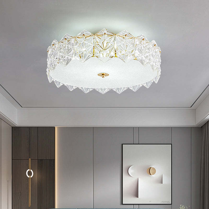 French Iron Glass Round Semi-Flush Ceiling Light - 5L