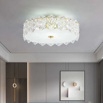French Iron Glass Round Semi-Flush Ceiling Light - 5L