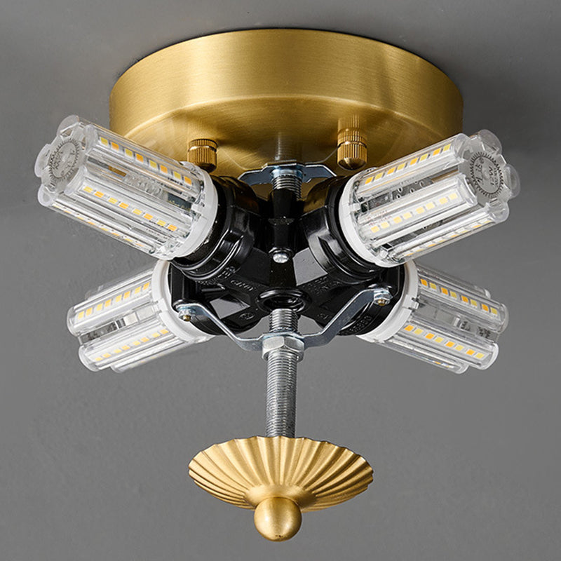 Nordic Brass Glass Petal 3/4-Light Flush Mount