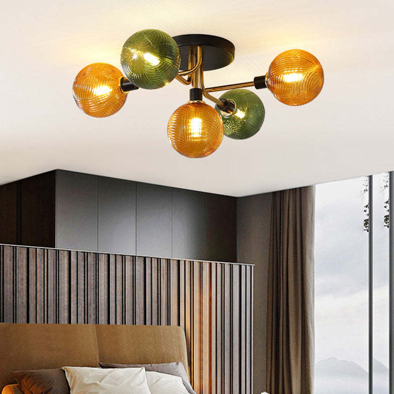 Scandinavian Iron Spherical Ceiling Light — 5 / Ink Green + Clear / 220V-240V For UK/AU