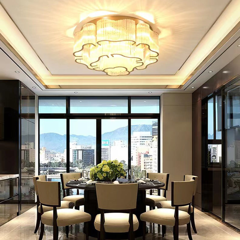 Contemporary Glass Round 7/11-Light Semi-Flush Ceiling Light — 110V-120V For US/CA