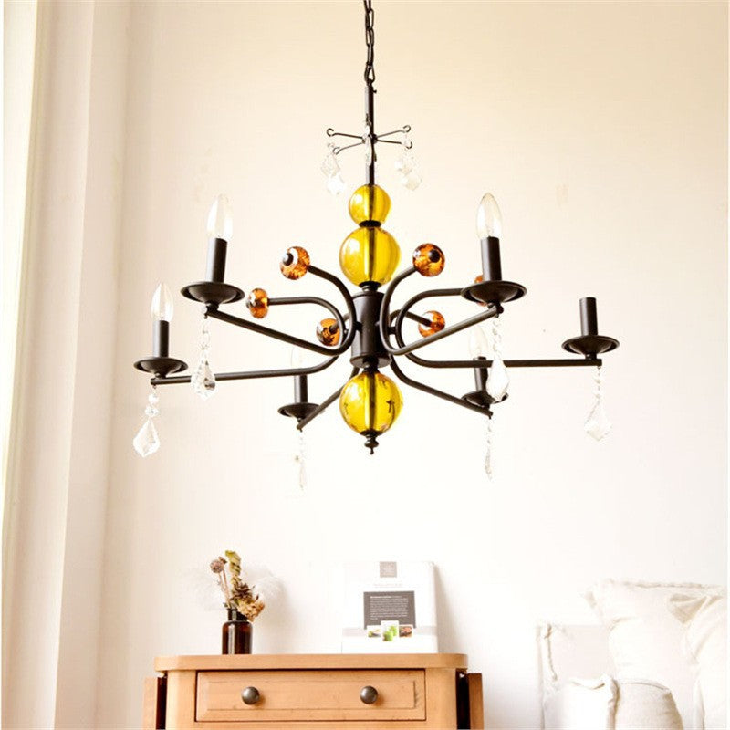 French Iron Glass Candlestick Chandelier