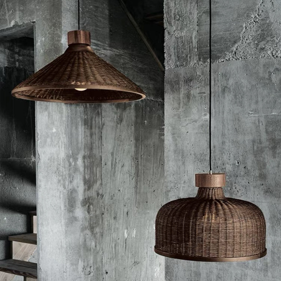 Chinese Drum Rattan Iron Pendant Light