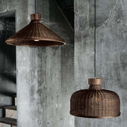 Chinese Drum Rattan Iron Pendant Light