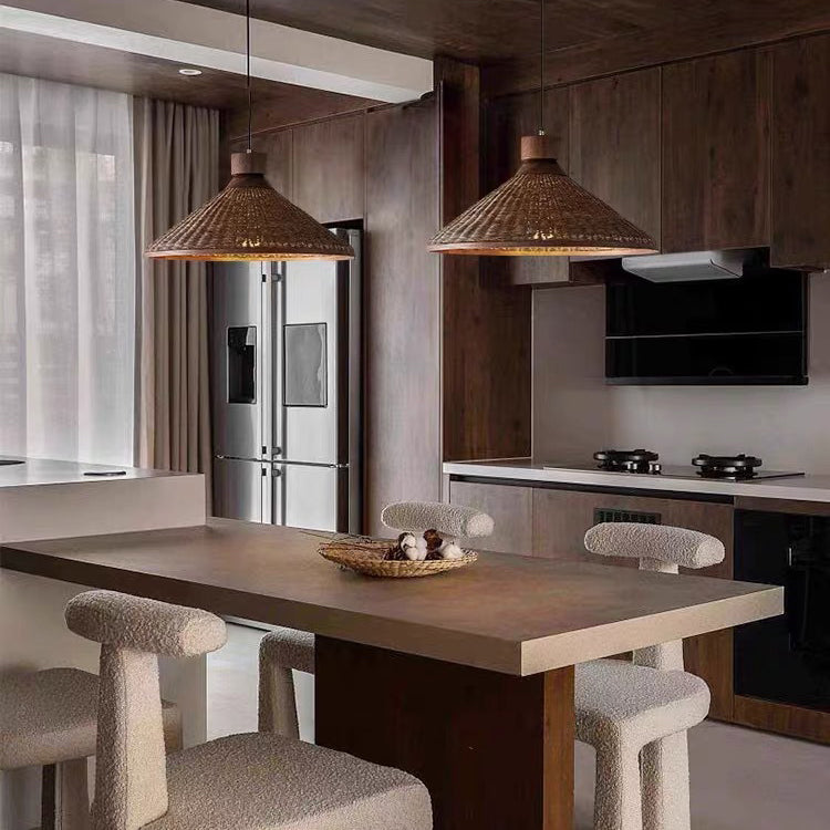 Chinese Drum Rattan Iron Pendant Light