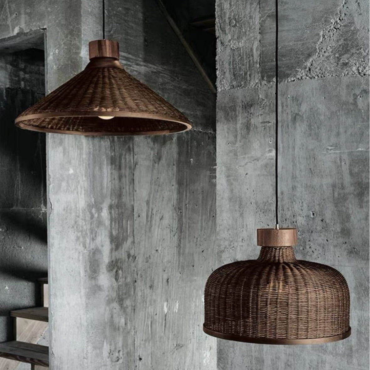 Chinese Drum Rattan Iron Pendant Light