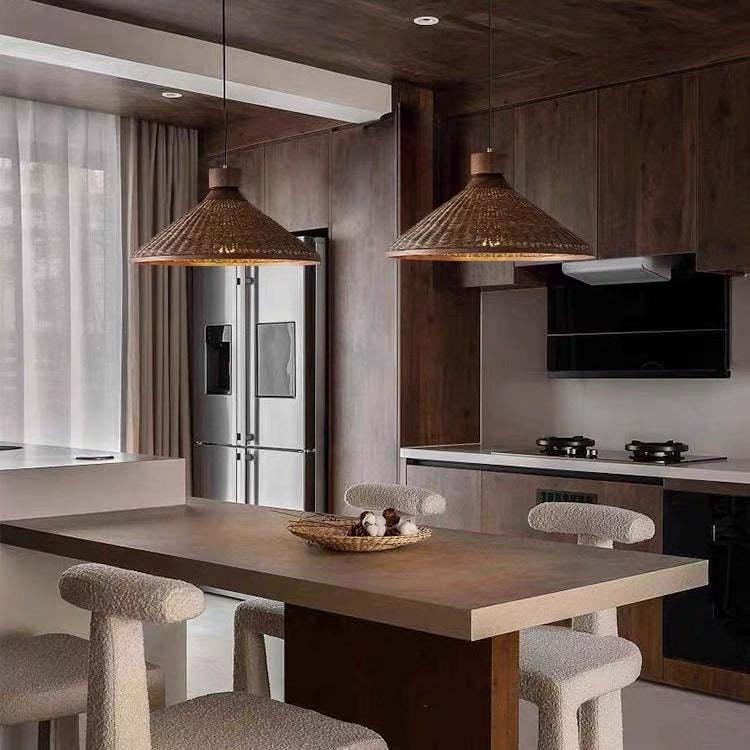 Chinese Drum Rattan Iron Pendant Light — B / 110V-120V For US/CA