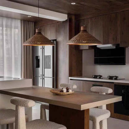 Chinese Drum Rattan Iron Pendant Light — B / 110V-120V For US/CA