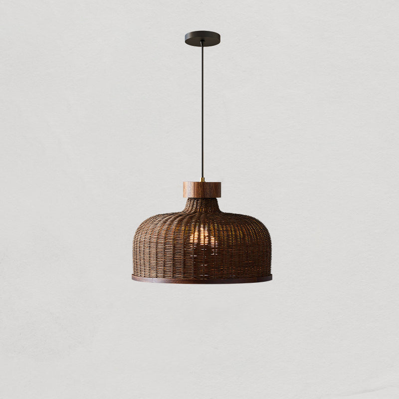 Chinese Drum Rattan Iron Pendant Light