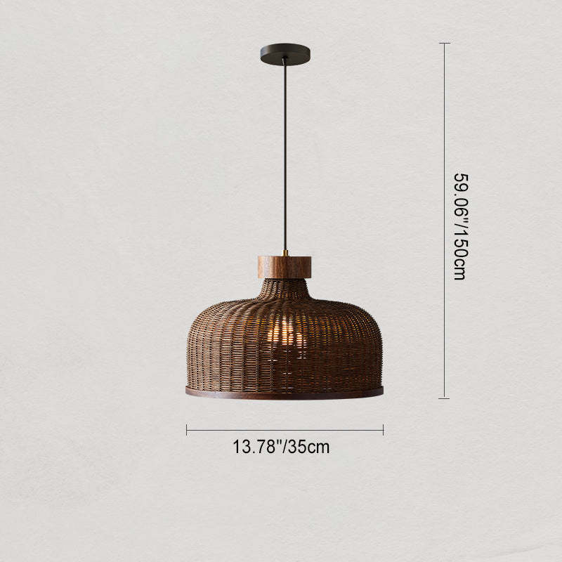 Chinese Drum Rattan Iron Pendant Light