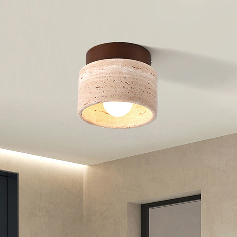Japanese Round Stone Wood Ceiling Light