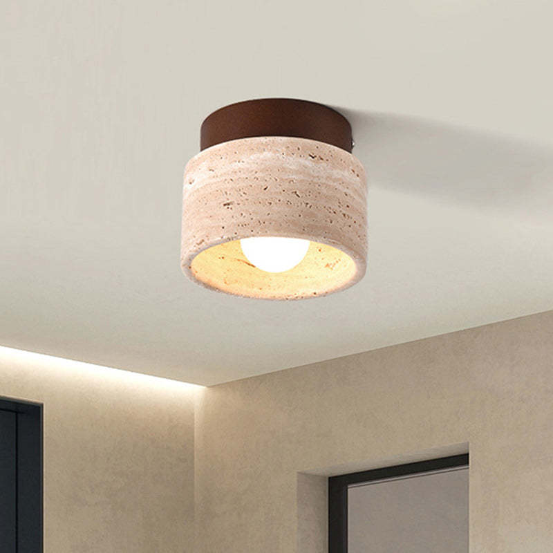 Japanese Round Stone Wood Ceiling Light