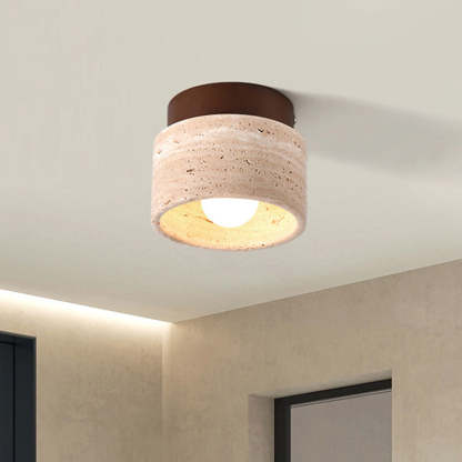 Japanese Round Stone Wood Ceiling Light