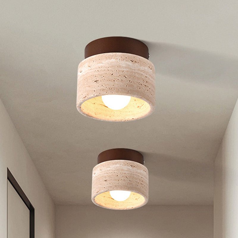 Japanese Round Stone Wood Ceiling Light
