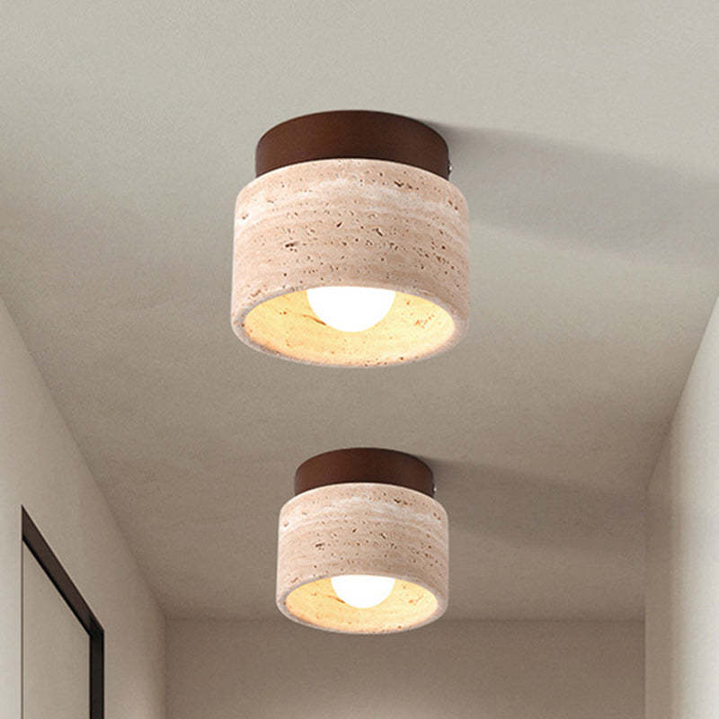 Japanese Round Stone Wood Ceiling Light