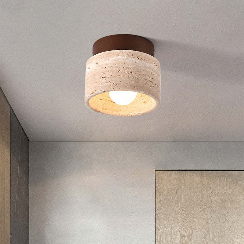Japanese Round Stone Wood Ceiling Light