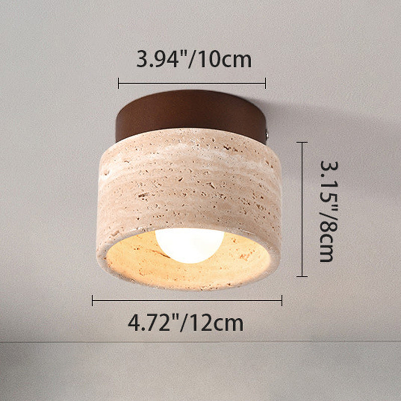 Japanese Round Stone Wood Ceiling Light